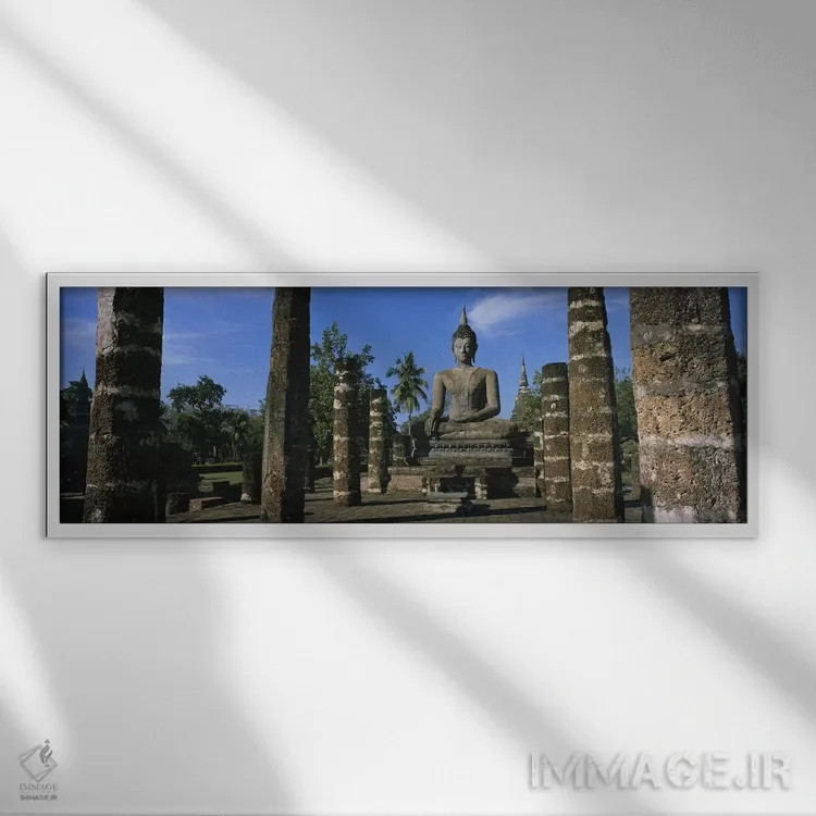 تابلو Sukhothai, Thailand,مجسمه بودا در معبد، وات مهاتات، سوخوتای، تایلند اثر پانورامیک ایمجز (استودیو عکاسی عریض) - نمای قابدار سفید