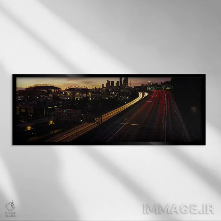 تابلو Washington State, USA,نمای هوایی در غروب، سیاتل، ایالت واشنگتن، آمریکا اثر پانورامیک ایمجز (استودیو عکاسی عریض) - نمای قابدار مشکی