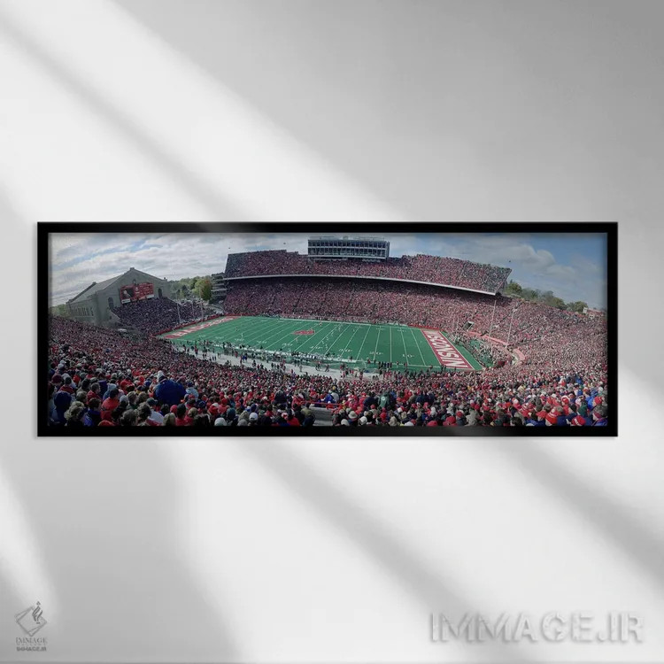 تابلو Camp Randall Stadium, Madison, Wisconsin, USA,مسابقه فوتبال دانشگاه ویسکانسین، ورزشگاه کمپ رندال، مدیسون، ویسکانسین، آمریکا اثر پانورامیک ایمجز (استودیو عکاسی عریض) - نمای قابدار مشکی