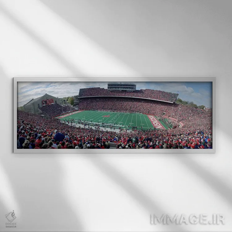 تابلو Camp Randall Stadium, Madison, Wisconsin, USA,مسابقه فوتبال دانشگاه ویسکانسین، ورزشگاه کمپ رندال، مدیسون، ویسکانسین، آمریکا اثر پانورامیک ایمجز (استودیو عکاسی عریض) - نمای قابدار سفید