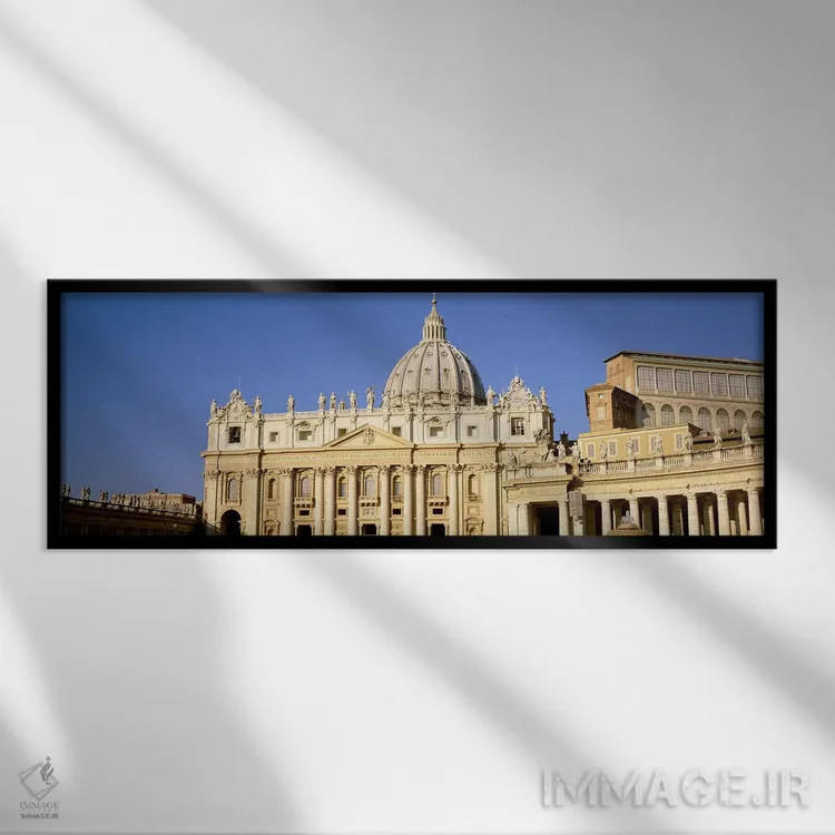 تابلو St. Peter's Basilica, St. Peter's Square, Vatican City, Rome, Lazio, Italy,نمای بیرونی کلیسا، کلیسای سنپیتر، میدان سنپیتر، واتیکان، رم، لاتزیو، ایتالیا اثر پانورامیک ایمجز (استودیو عکاسی عریض) - نمای قابدار مشکی