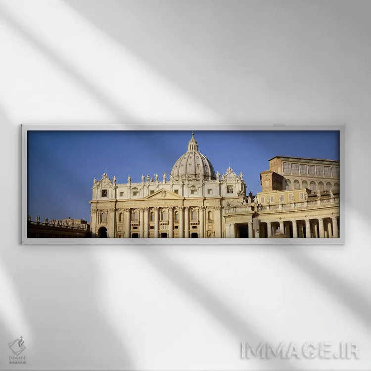 تابلو St. Peter's Basilica, St. Peter's Square, Vatican City, Rome, Lazio, Italy,نمای بیرونی کلیسا، کلیسای سنپیتر، میدان سنپیتر، واتیکان، رم، لاتزیو، ایتالیا اثر پانورامیک ایمجز (استودیو عکاسی عریض) - نمای قابدار سفید