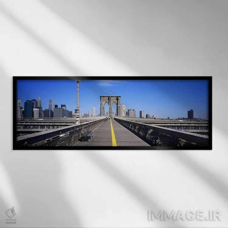 تابلو Brooklyn Bridge, Manhattan, New York City, New York State, USA,نیمکت روی پل، پل بروکلین، منهتن، نیویورک، ایالت نیویورک، آمریکا اثر پانورامیک ایمجز (استودیو عکاسی عریض) - نمای قابدار مشکی
