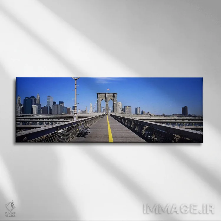 تابلو Brooklyn Bridge, Manhattan, New York City, New York State, USA,نیمکت روی پل، پل بروکلین، منهتن، نیویورک، ایالت نیویورک، آمریکا اثر پانورامیک ایمجز (استودیو عکاسی عریض) - نمای روبهرو روی دیوار