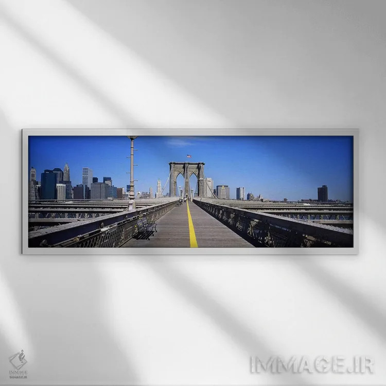 تابلو Brooklyn Bridge, Manhattan, New York City, New York State, USA,نیمکت روی پل، پل بروکلین، منهتن، نیویورک، ایالت نیویورک، آمریکا اثر پانورامیک ایمجز (استودیو عکاسی عریض) - نمای قابدار سفید