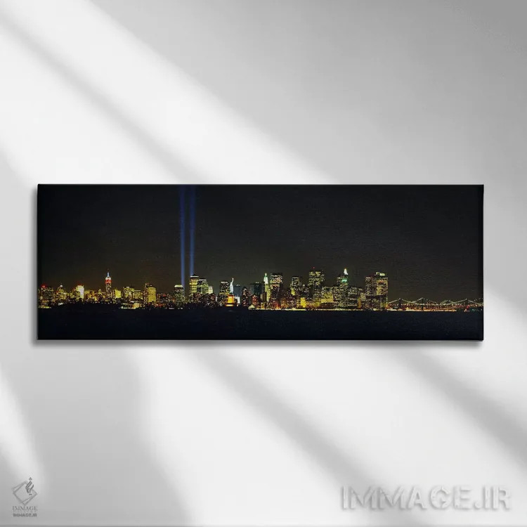 تابلو New York City, New York, USA,ادای احترام در نور، نیویورک سیتی، نیویورک، آمریکا (نمایش نور به یاد قربانیان) اثر پانورامیک ایمجز (استودیو عکاسی عریض) - نمای روبهرو روی دیوار
