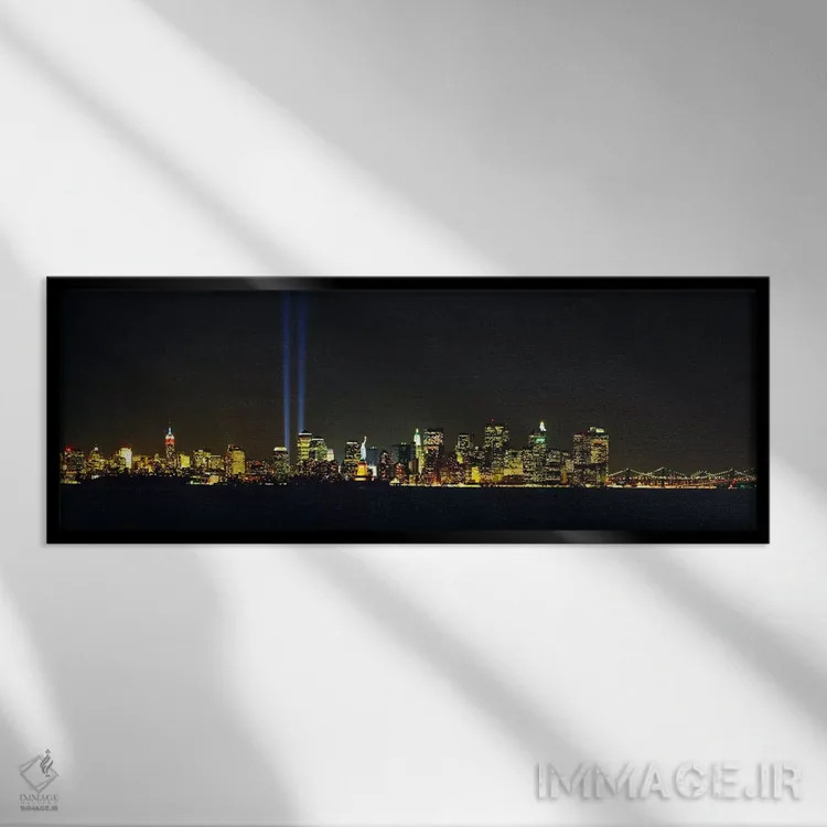 تابلو New York City, New York, USA,ادای احترام در نور، نیویورک سیتی، نیویورک، آمریکا (نمایش نور به یاد قربانیان) اثر پانورامیک ایمجز (استودیو عکاسی عریض) - نمای قابدار مشکی