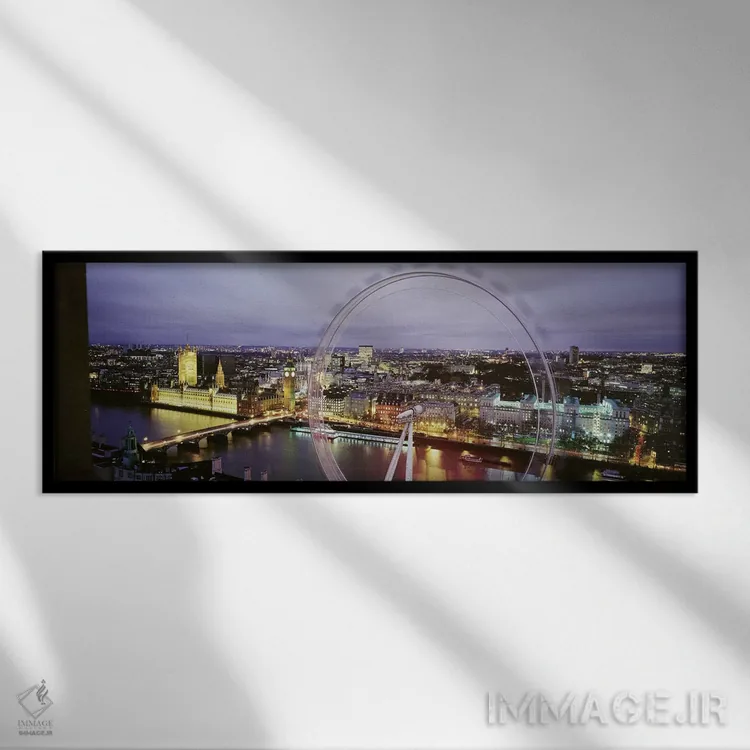 تابلو London, England, United Kingdom,نمای زاویهبالا از شهر وستمینستر با چرخ و فلک چرخان لندن (چشم لندن)، انگلستان اثر پانورامیک ایمجز (استودیو عکاسی عریض) - نمای قابدار مشکی