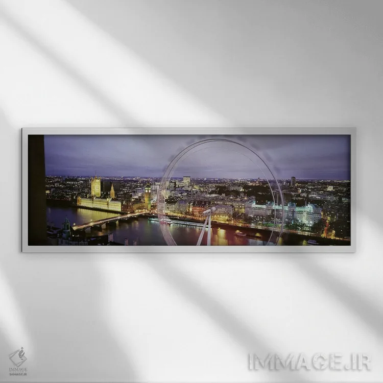 تابلو London, England, United Kingdom,نمای زاویهبالا از شهر وستمینستر با چرخ و فلک چرخان لندن (چشم لندن)، انگلستان اثر پانورامیک ایمجز (استودیو عکاسی عریض) - نمای قابدار سفید