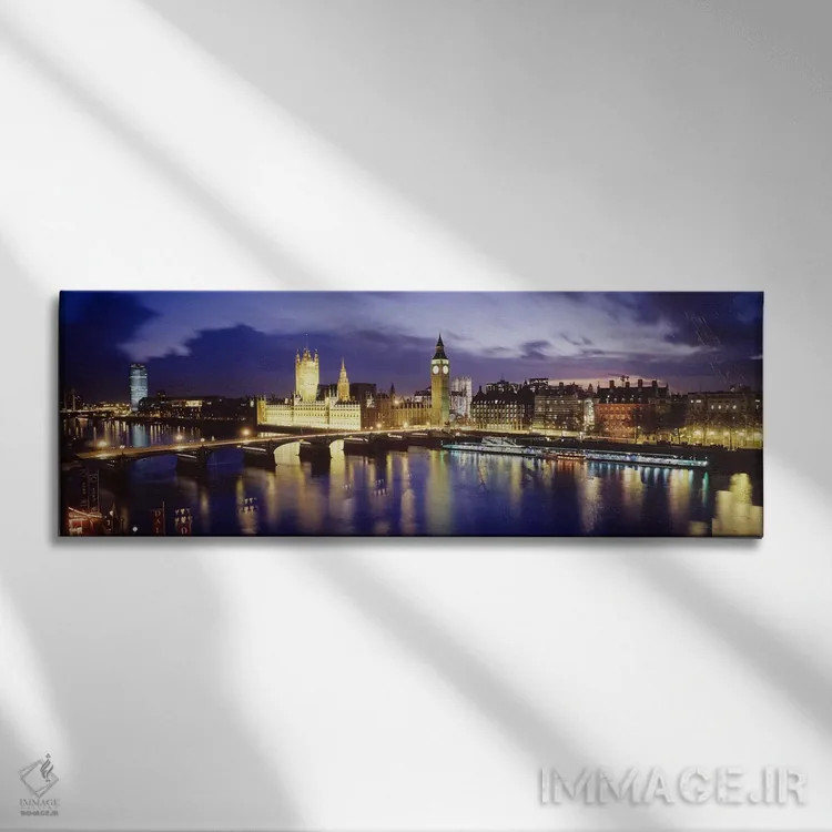 تابلو London, England, United Kingdom,کاخ وستمینستر در شب ۲، لندن، انگلستان اثر پانورامیک ایمجز (استودیو عکاسی عریض) - نمای روبهرو روی دیوار