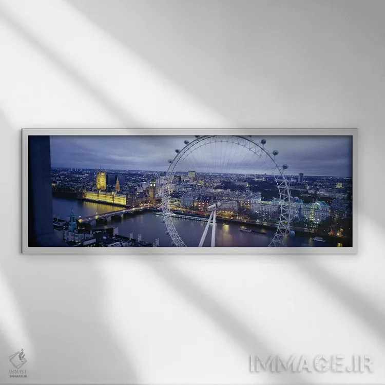 تابلو London, England, United Kingdom,چرخ و فلک لندن (چشم لندن)، لندن، انگلستان، بریتانیا اثر پانورامیک ایمجز (استودیو عکاسی عریض) - نمای قابدار سفید