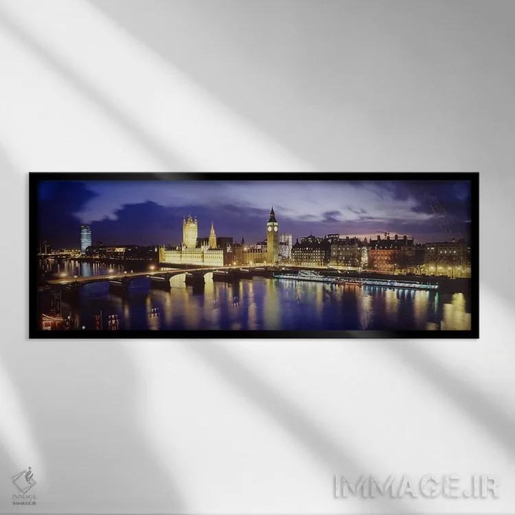 تابلو London, England, United Kingdom,کاخ وستمینستر در شب ۲، لندن، انگلستان اثر پانورامیک ایمجز (استودیو عکاسی عریض) - نمای قابدار مشکی