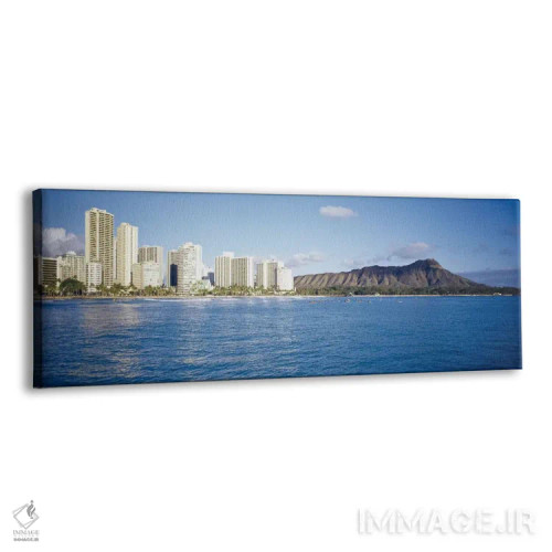 تابلو Honolulu, Oahu, Hawaii, USA,ساختمانهای کنار آب با کوه آتشفشانی در پسزمینه، هونولولو، اوآهو، هاوایی، آمریکا اثر پانورامیک ایمجز (استودیو عکاسی عریض) - نمای پرسپکتیو محصول