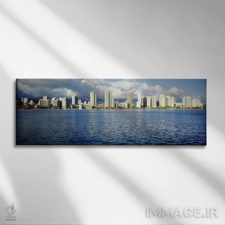 تابلو Honolulu, Oahu, Hawaii, USA,ساختمانهای کنار آب، هونولولو، اوآهو، هاوایی، آمریکا اثر پانورامیک ایمجز (استودیو عکاسی عریض) - نمای روبهرو روی دیوار
