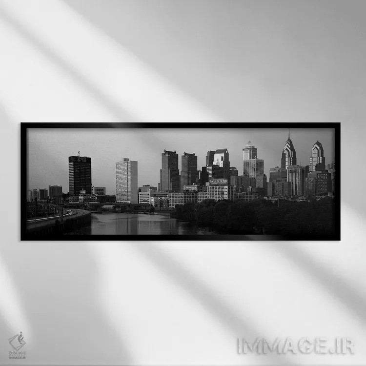 تابلو Philadelphia, Pennsylvania, USA,رودخانهای که از میان شهر میگذرد، رود شیلکیل، فیلادلفیا، پنسیلوانیا، آمریکا اثر پانورامیک ایمجز (استودیو عکاسی عریض) - نمای قابدار مشکی