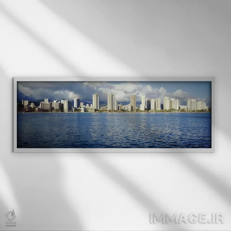 تابلو Honolulu, Oahu, Hawaii, USA,ساختمانهای کنار آب، هونولولو، اوآهو، هاوایی، آمریکا اثر پانورامیک ایمجز (استودیو عکاسی عریض) - نمای قابدار سفید
