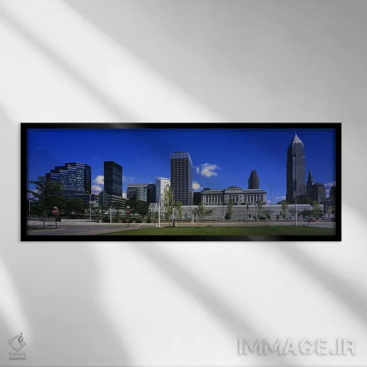 تابلو Ohio, USA,ساختمانها در یک شهر، کلیولند، اوهایو، آمریکا اثر پانورامیک ایمجز (استودیو عکاسی عریض) - نمای قابدار مشکی