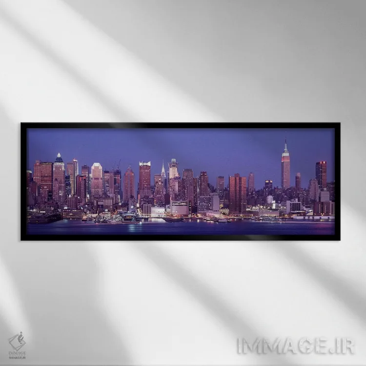 تابلو NYC, New York City, US,غروب در سمت غربی، نیویورک سیتی، آمریکا اثر پانورامیک ایمجز (استودیو عکاسی عریض) - نمای قابدار مشکی