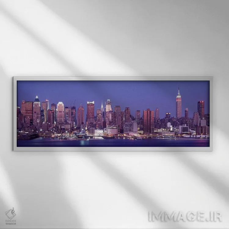 تابلو NYC, New York City, US,غروب در سمت غربی، نیویورک سیتی، آمریکا اثر پانورامیک ایمجز (استودیو عکاسی عریض) - نمای قابدار سفید