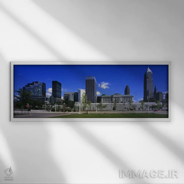 تابلو Ohio, USA,ساختمانها در یک شهر، کلیولند، اوهایو، آمریکا اثر پانورامیک ایمجز (استودیو عکاسی عریض) - نمای قابدار سفید