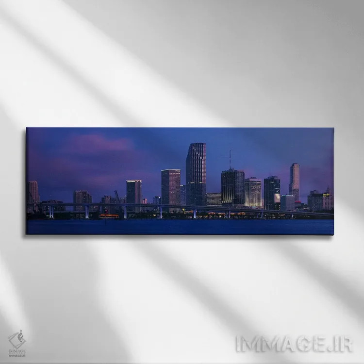 تابلو Miami, Florida, USA,ساختمانهای کنار آب، میامی، فلوریدا، آمریکا اثر پانورامیک ایمجز (استودیو عکاسی عریض) - نمای روبهرو روی دیوار