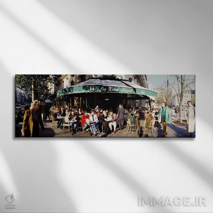 تابلو Les Deux Magots, Saint-Germain-des-Prés, Paris, France,صحنهای از کافه پیادهرو، لس دو ماگو، سنژرمن-ده-پرِه، پاریس، فرانسه اثر پانورامیک ایمجز (استودیو عکاسی عریض) - نمای روبهرو روی دیوار