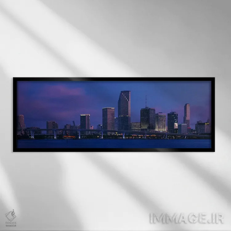تابلو Miami, Florida, USA,ساختمانهای کنار آب، میامی، فلوریدا، آمریکا اثر پانورامیک ایمجز (استودیو عکاسی عریض) - نمای قابدار مشکی