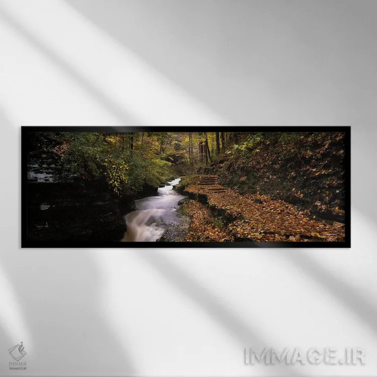 تابلو Buttermilk Falls State Park, Ithaca, New York, USA,مسیر دره، پارک ایالتی باترمیلک فالز، ایتاکا، نیویورک، آمریکا اثر پانورامیک ایمجز (استودیو عکاسی عریض) - نمای قابدار مشکی
