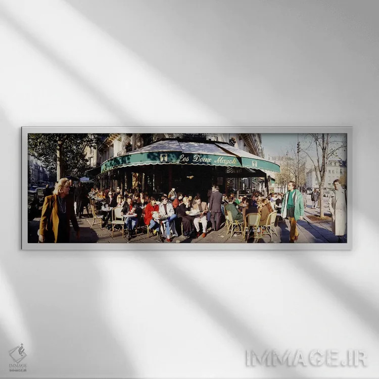 تابلو Les Deux Magots, Saint-Germain-des-Prés, Paris, France,صحنهای از کافه پیادهرو، لس دو ماگو، سنژرمن-ده-پرِه، پاریس، فرانسه اثر پانورامیک ایمجز (استودیو عکاسی عریض) - نمای قابدار سفید