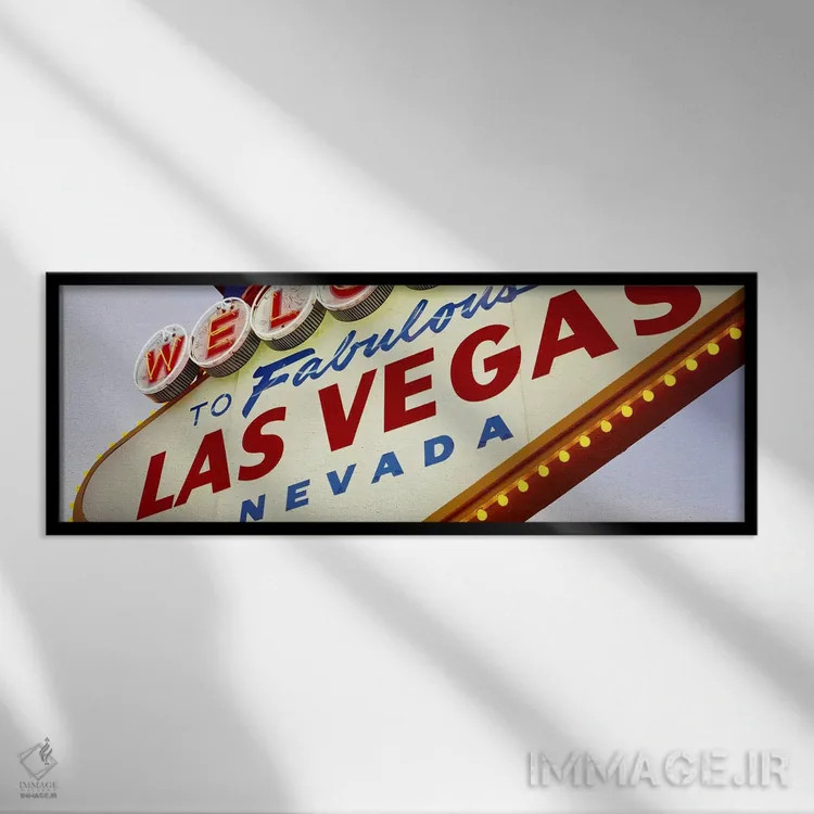 تابلو Las Vegas, Nevada, USA,نمای نزدیک از تابلوی خوشآمدگویی، لاس وگاس، نوادا، آمریکا اثر پانورامیک ایمجز (استودیو عکاسی عریض) - نمای قابدار مشکی