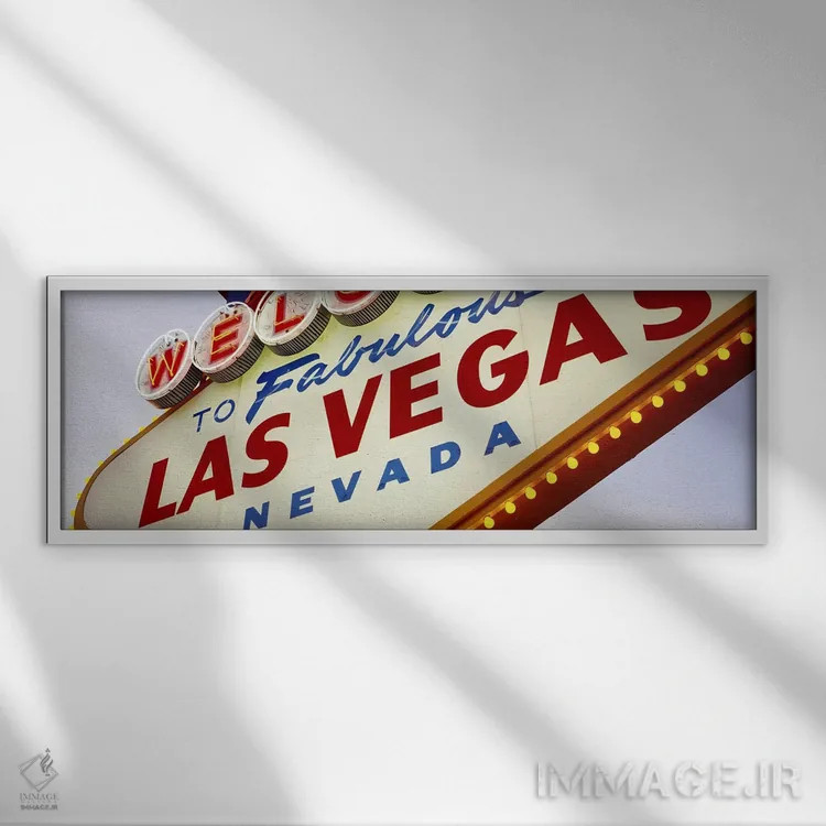 تابلو Las Vegas, Nevada, USA,نمای نزدیک از تابلوی خوشآمدگویی، لاس وگاس، نوادا، آمریکا اثر پانورامیک ایمجز (استودیو عکاسی عریض) - نمای قابدار سفید
