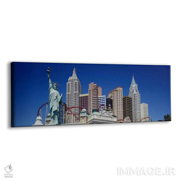 تابلو New York New York, Las Vegas, Nevada, USA,نمای زاویه پایین از آسمانخراشها، نیویورک نیویورک، لاس وگاس، نوادا، آمریکا اثر پانورامیک ایمجز (استودیو عکاسی عریض) - نمای پرسپکتیو محصول