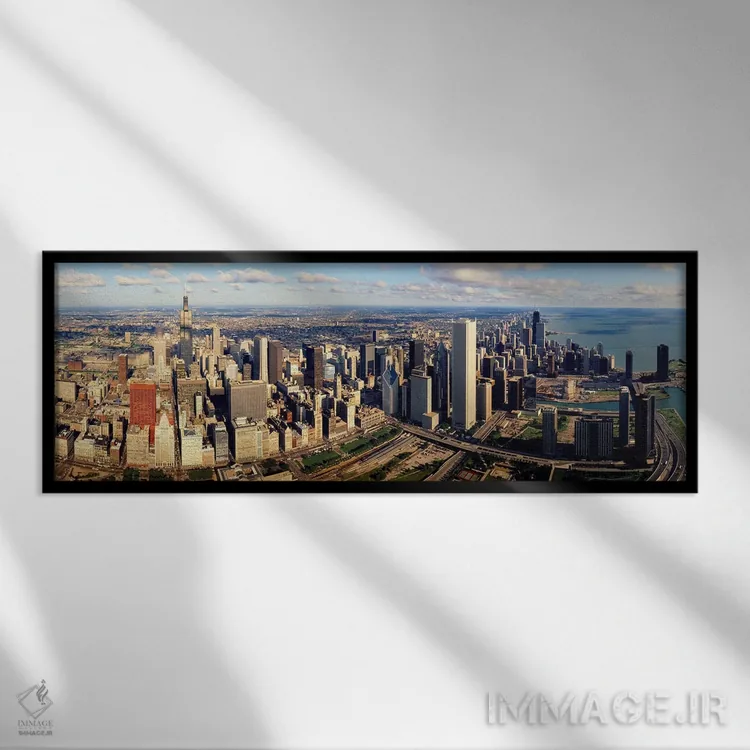 تابلو نمای هوایی شیکاگو، ایلینوی اثر پانورامیک ایمجز (استودیو عکاسی عریض) - نمای قابدار مشکی