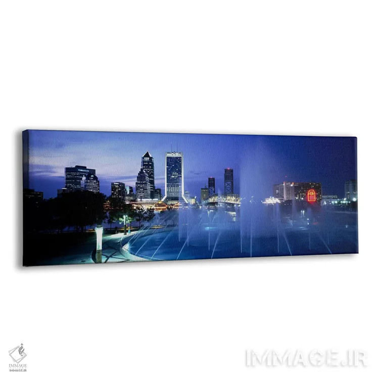 تابلو Cityscape, Night, Jacksonville, Florida, USA,فواره، منظره شهری، شب، جکسونویل، فلوریدا، آمریکا اثر پانورامیک ایمجز (استودیو عکاسی عریض) - نمای پرسپکتیو محصول