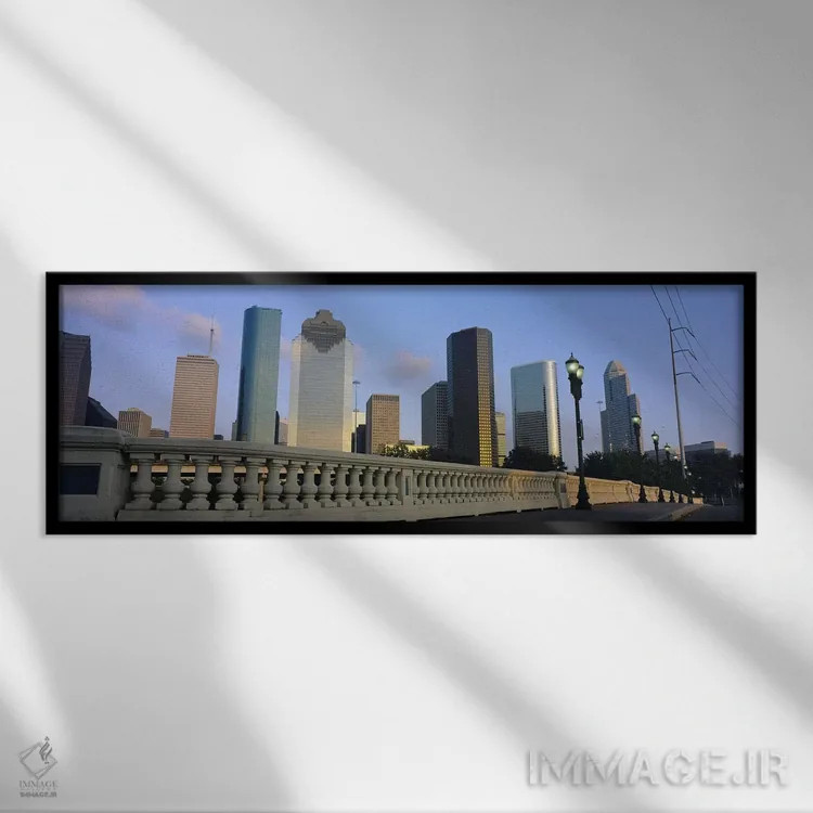 تابلو Houston, Texas, USA,نمای زاویه پایین از ساختمانها، هیوستون، تگزاس، آمریکا اثر پانورامیک ایمجز (استودیو عکاسی عریض) - نمای قابدار مشکی