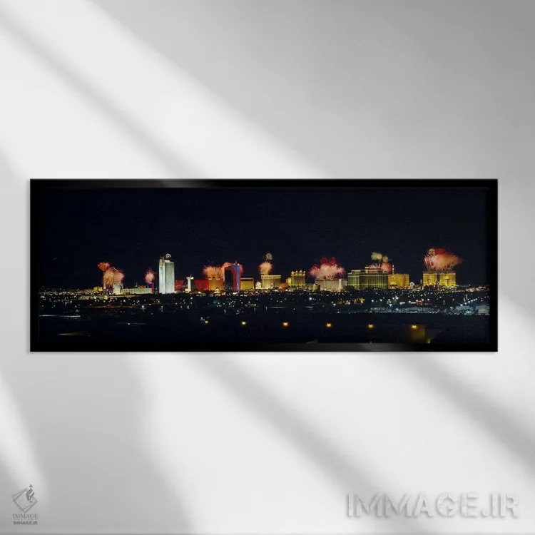 تابلو Las Vegas, Nevada, USA #3,ساختمانهای روشن در شب، لاسوگاس، نوادا، آمریکا (شماره ۳) اثر پانورامیک ایمجز (استودیو عکاسی عریض) - نمای قابدار مشکی