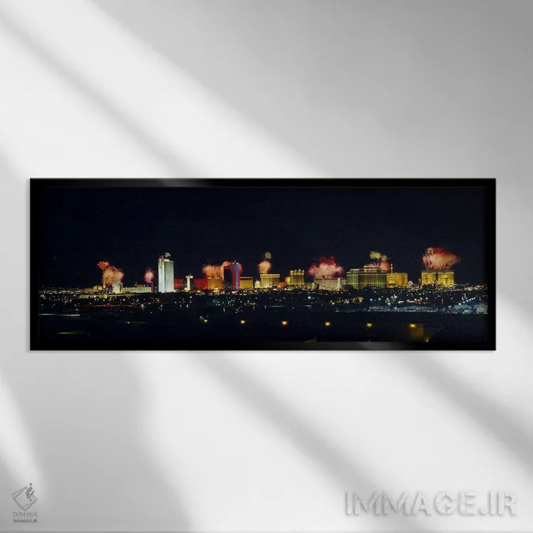 تابلو Las Vegas, Nevada, USA #3,ساختمانهای روشن در شب، لاسوگاس، نوادا، آمریکا (شماره ۳) اثر پانورامیک ایمجز (استودیو عکاسی عریض) - نمای قابدار مشکی