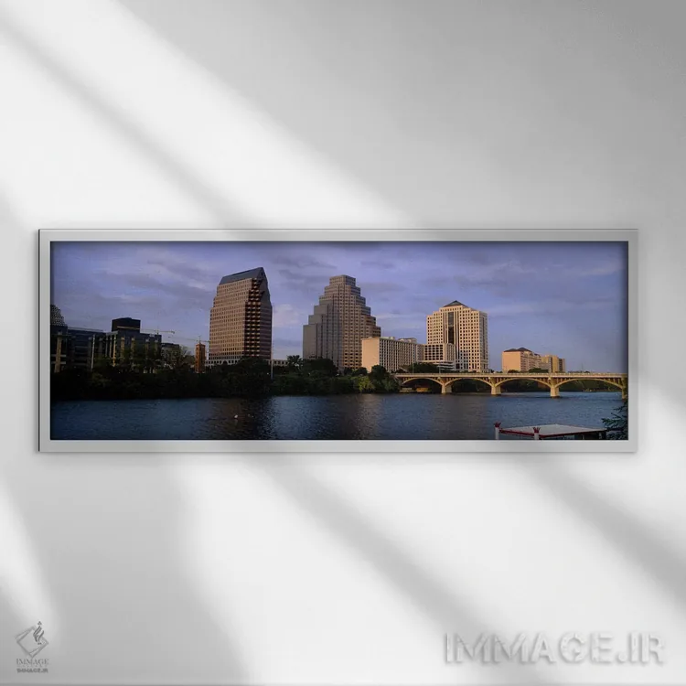 تابلو Congress Avenue Bridge, Austin, Texas, USA,پل بر روی رودخانه، پل کنگره، آستین، تگزاس، آمریکا اثر پانورامیک ایمجز (استودیو عکاسی عریض) - نمای قابدار سفید