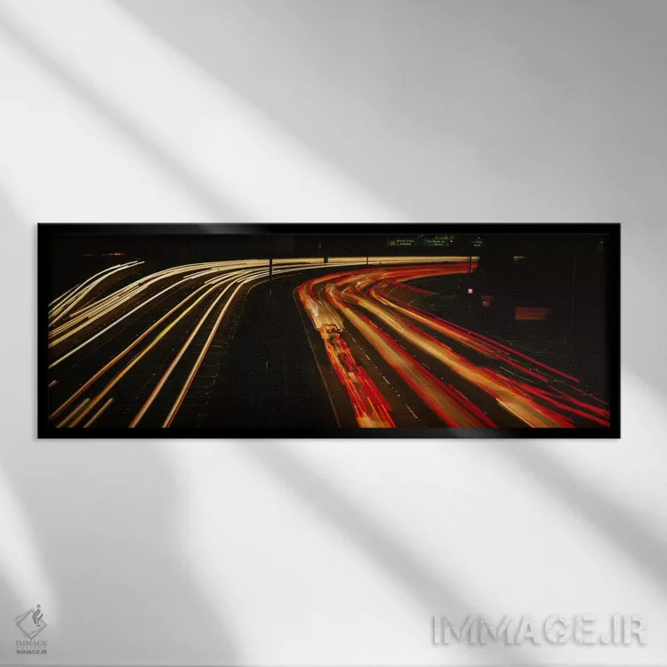 تابلو Oakland, California, USA,نمای زاویه بالا از ترافیک شبانه بر جاده، اوکلند، کالیفرنیا، آمریکا اثر پانورامیک ایمجز (استودیو عکاسی عریض) - نمای قابدار مشکی