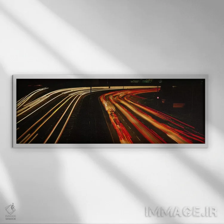 تابلو Oakland, California, USA,نمای زاویه بالا از ترافیک شبانه بر جاده، اوکلند، کالیفرنیا، آمریکا اثر پانورامیک ایمجز (استودیو عکاسی عریض) - نمای قابدار سفید