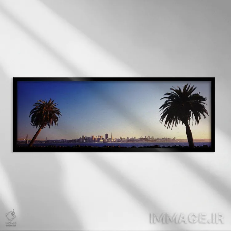 تابلو San Francisco, California, USA,درختان نخل هنگام غروب، سانفرانسیسکو، کالیفرنیا، آمریکا اثر پانورامیک ایمجز (استودیو عکاسی عریض) - نمای قابدار مشکی