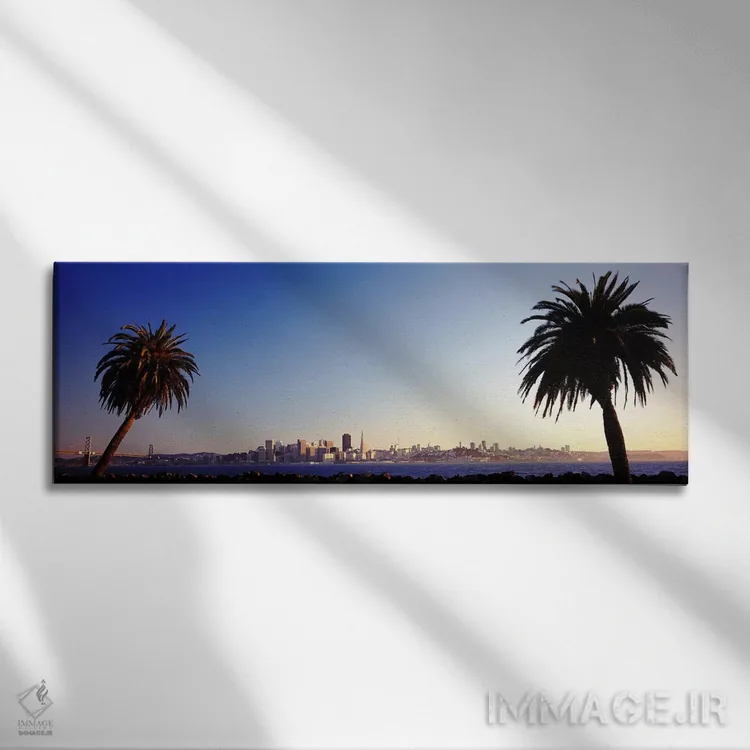 تابلو San Francisco, California, USA,درختان نخل هنگام غروب، سانفرانسیسکو، کالیفرنیا، آمریکا اثر پانورامیک ایمجز (استودیو عکاسی عریض) - نمای روبهرو روی دیوار