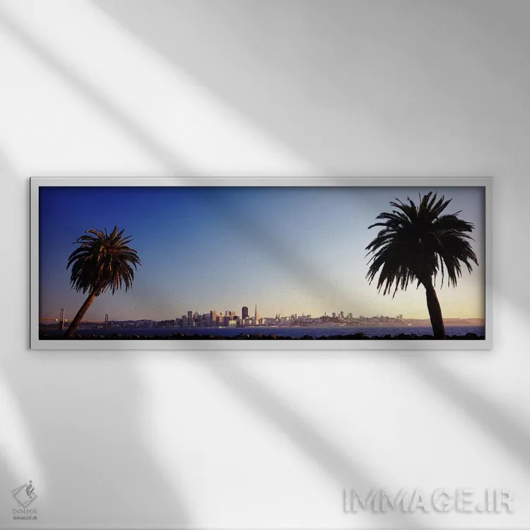 تابلو San Francisco, California, USA,درختان نخل هنگام غروب، سانفرانسیسکو، کالیفرنیا، آمریکا اثر پانورامیک ایمجز (استودیو عکاسی عریض) - نمای قابدار سفید