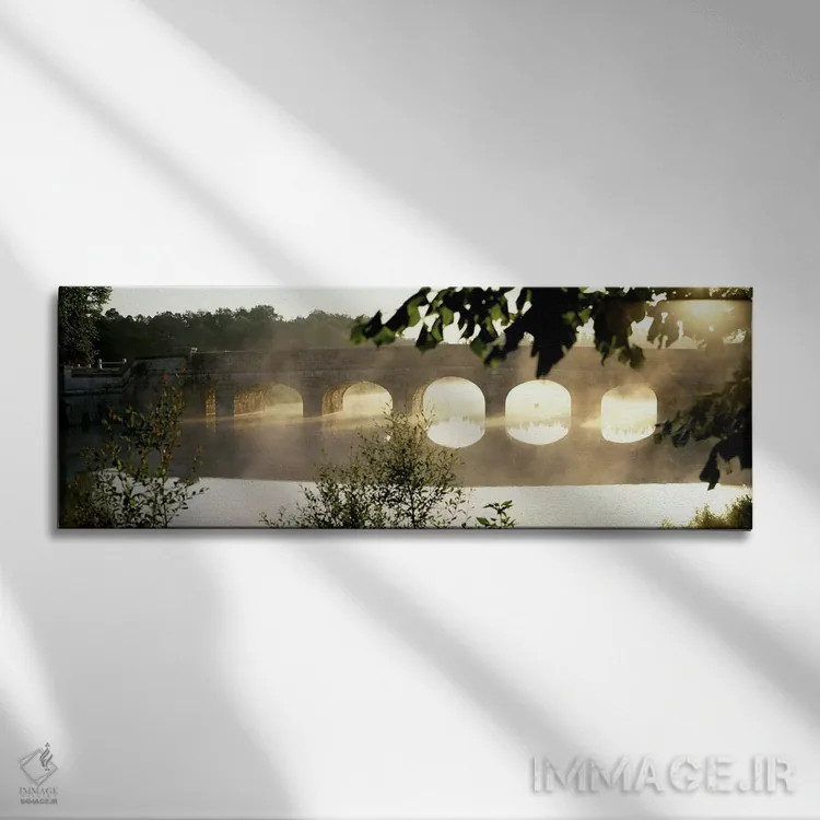 تابلو Loire Valley, France,مه صبحگاهی پیرامون پلی سنگی روی رود کُسون، دره لوآر، فرانسه اثر پانورامیک ایمجز (استودیو عکاسی عریض) - نمای روبهرو روی دیوار