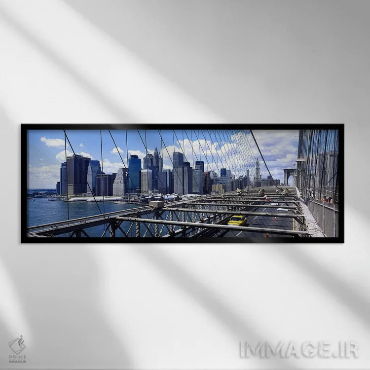 تابلو Manhattan, New York City, New York State, USA,ترافیک روی پل بروکلین، منهتن، نیویورک، ایالت نیویورک، آمریکا اثر پانورامیک ایمجز (استودیو عکاسی عریض) - نمای قابدار مشکی