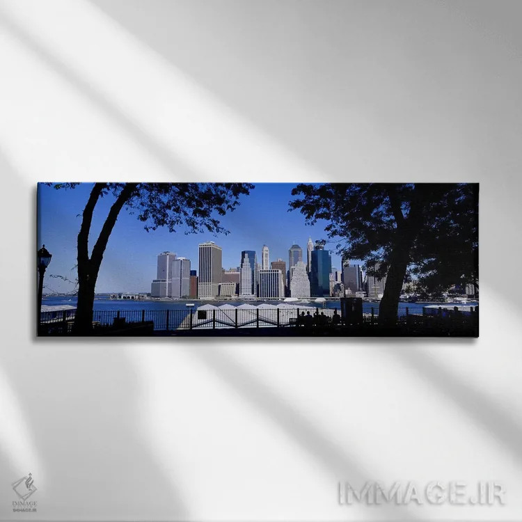 تابلو Manhattan, New York City, New York State, USA,آسمانخراشها کنار آب، منهتن، نیویورک، ایالت نیویورک، آمریکا اثر پانورامیک ایمجز (استودیو عکاسی عریض) - نمای روبهرو روی دیوار