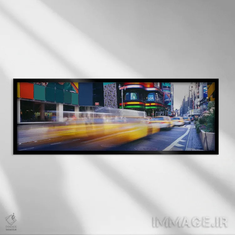 تابلو Times Square, New York City, New York, USA,نمایی با حرکت محو شده از ترافیک، میدان تایمز، نیویورک، آمریکا اثر پانورامیک ایمجز (استودیو عکاسی عریض) - نمای قابدار مشکی