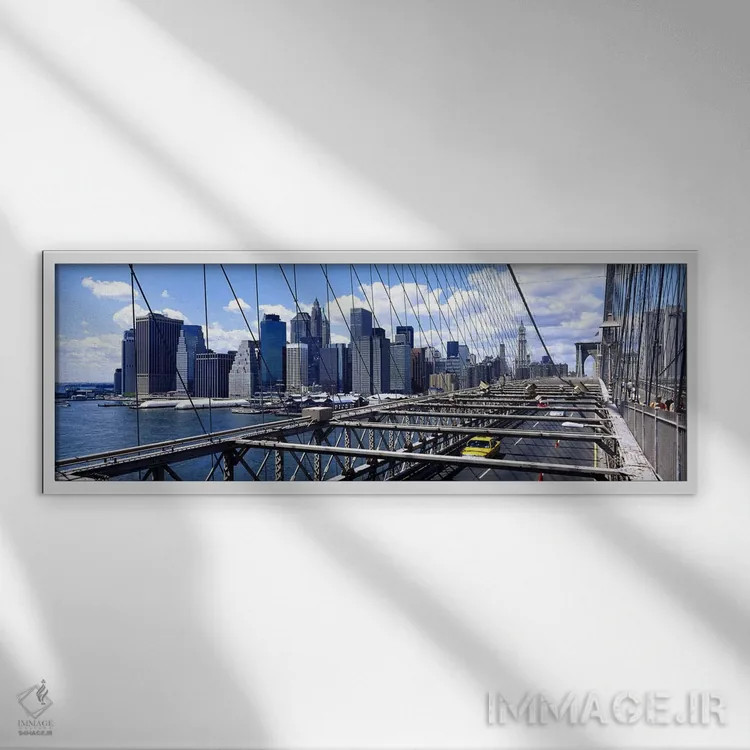 تابلو Manhattan, New York City, New York State, USA,ترافیک روی پل بروکلین، منهتن، نیویورک، ایالت نیویورک، آمریکا اثر پانورامیک ایمجز (استودیو عکاسی عریض) - نمای قابدار سفید