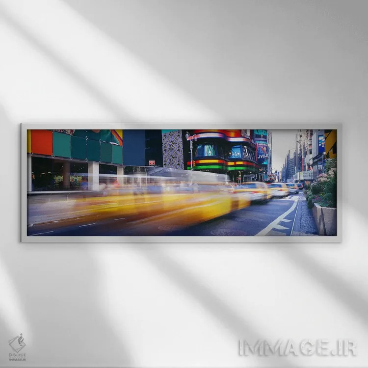 تابلو Times Square, New York City, New York, USA,نمایی با حرکت محو شده از ترافیک، میدان تایمز، نیویورک، آمریکا اثر پانورامیک ایمجز (استودیو عکاسی عریض) - نمای قابدار سفید