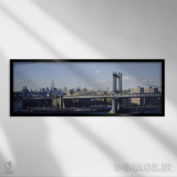 تابلو Manhattan, New York City, New York State, USA,پل منهتن بر فراز رودخانه، منهتن، نیویورک، ایالات متحده اثر پانورامیک ایمجز (استودیو عکاسی عریض) - نمای قابدار مشکی